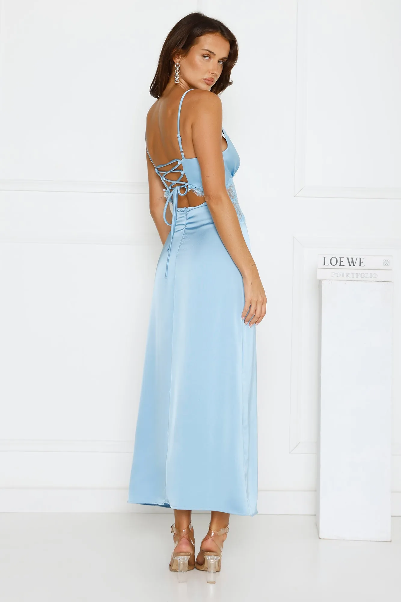Softly In Season Satin Maxi Dress Blue