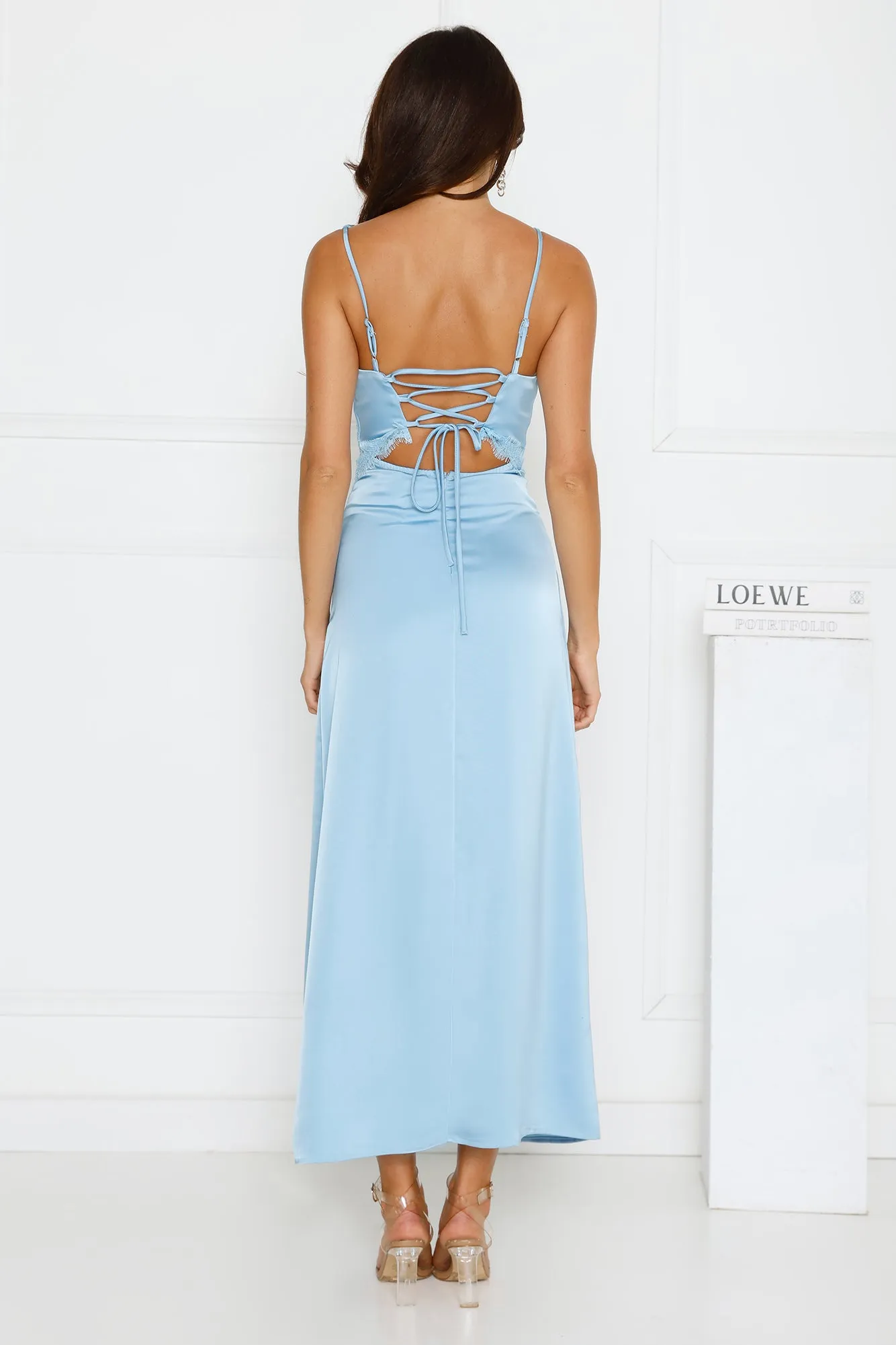 Softly In Season Satin Maxi Dress Blue