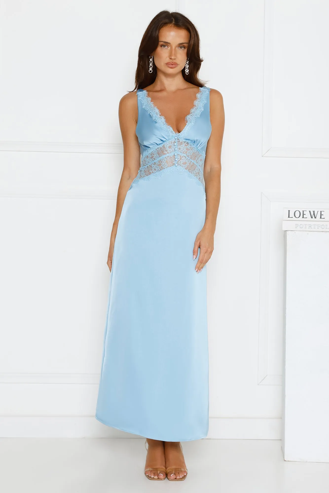 Softly In Season Satin Maxi Dress Blue