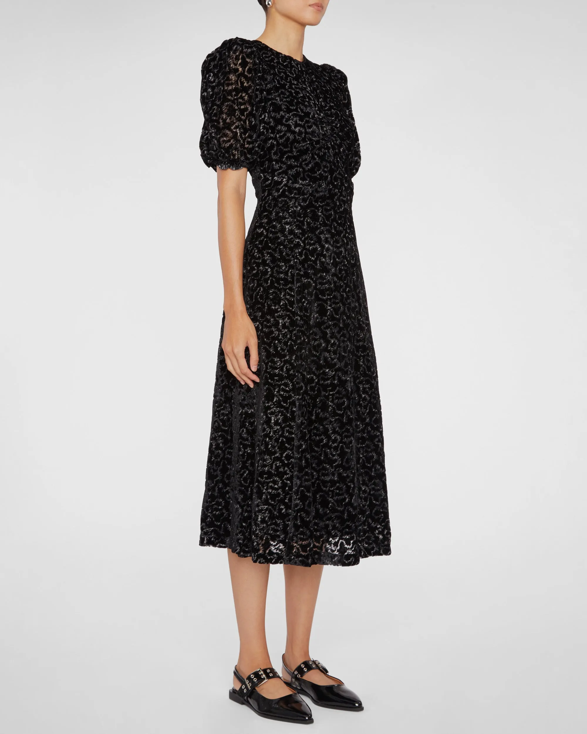 Sophia Burnout Velvet Puff Sleeve Dress