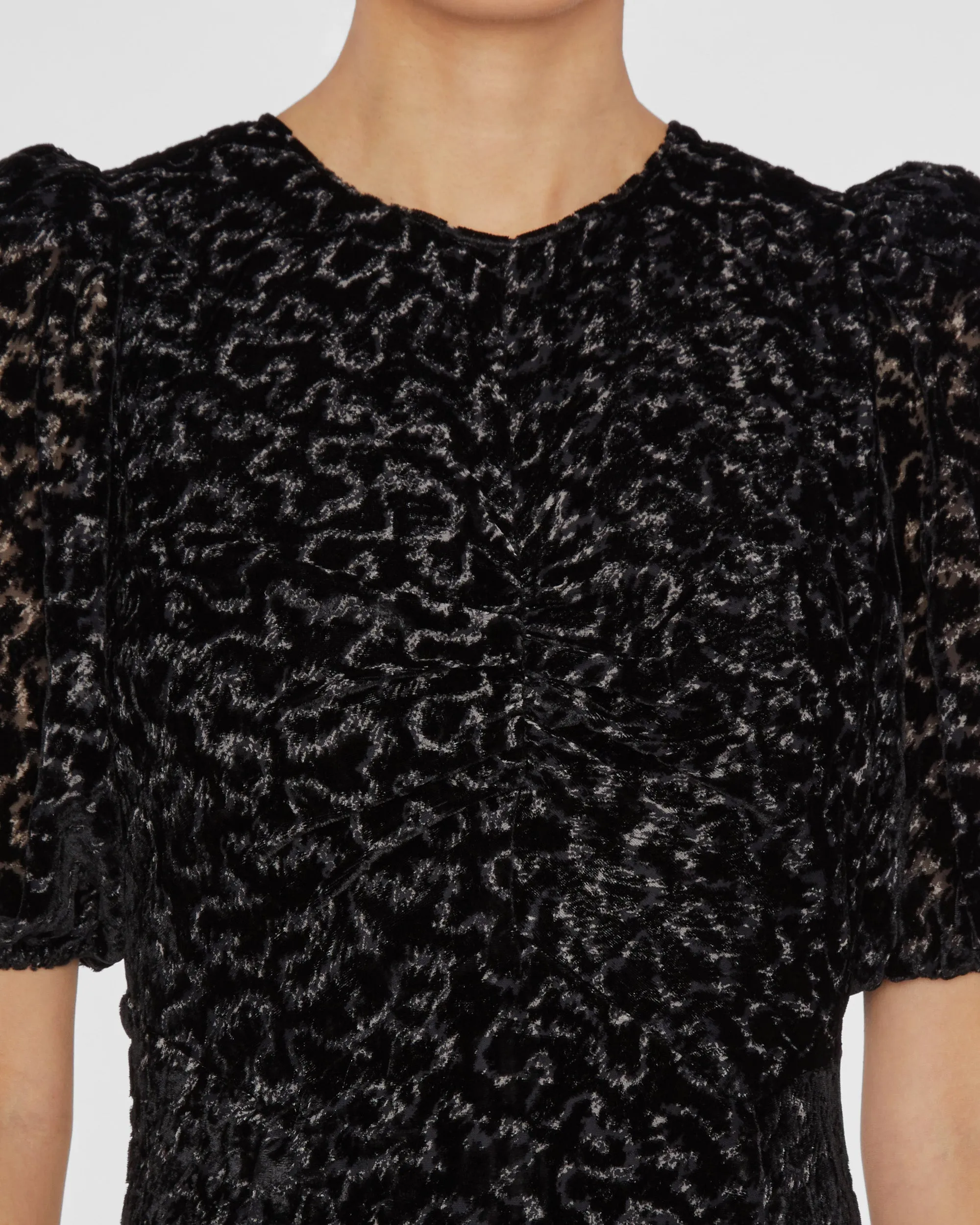 Sophia Burnout Velvet Puff Sleeve Dress