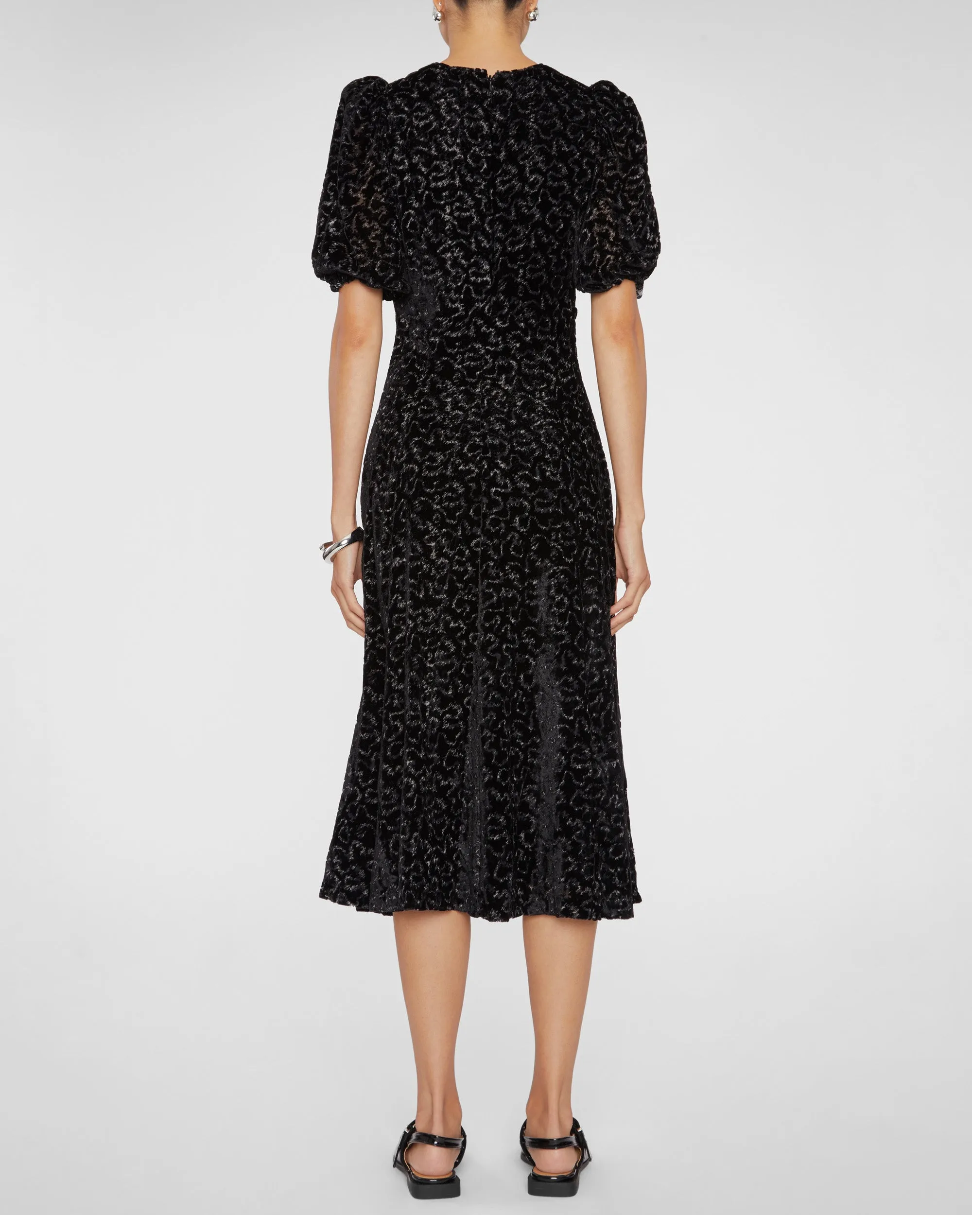 Sophia Burnout Velvet Puff Sleeve Dress