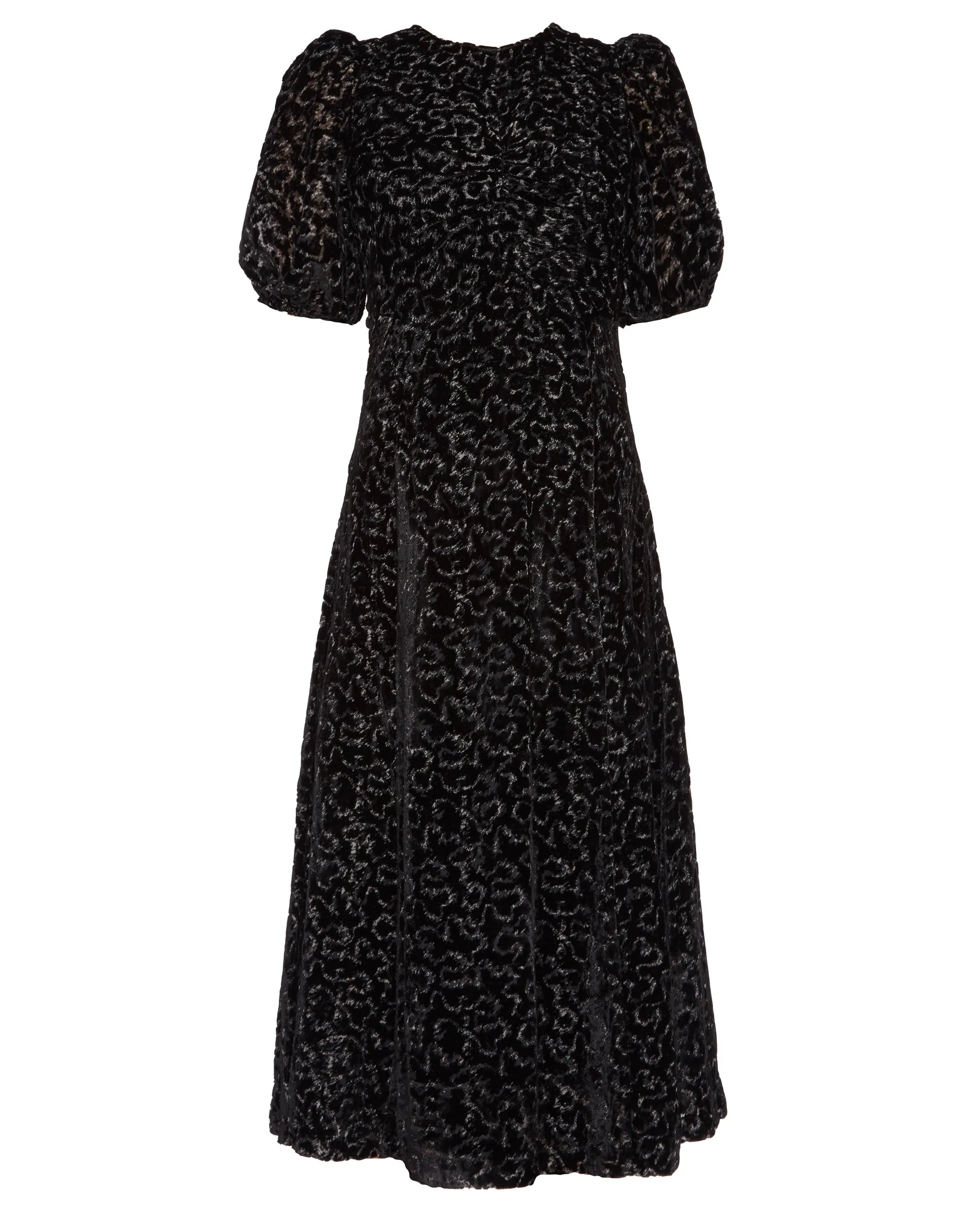 Sophia Burnout Velvet Puff Sleeve Dress