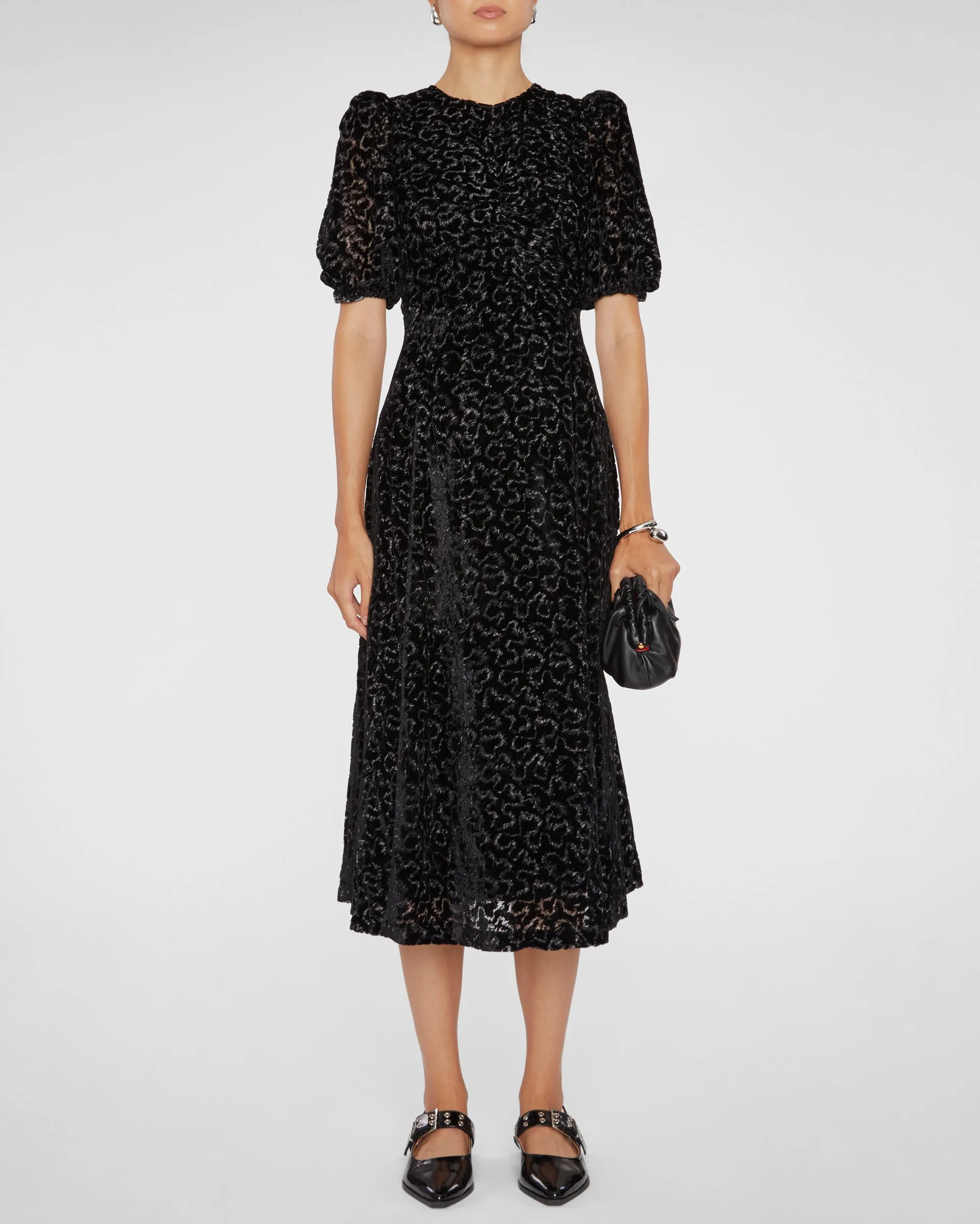 Sophia Burnout Velvet Puff Sleeve Dress