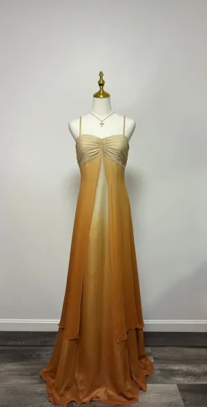 Spaghetti Straps Gradient A-Line Vintage Long Party Dress Evening Gown, D376