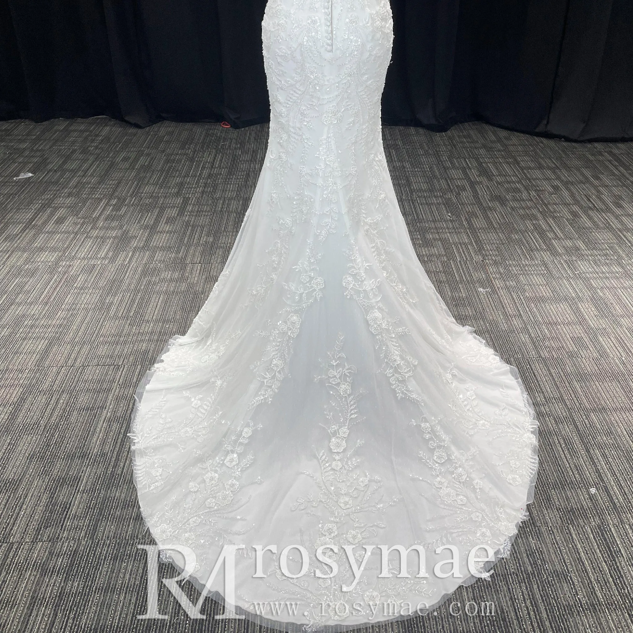 Spaghetti Straps Lace Mermaid Wedding Dresses Long Train