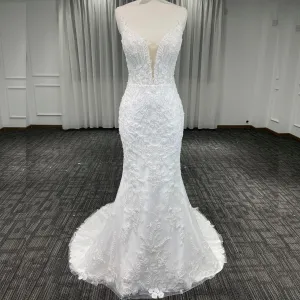 Spaghetti Straps Lace Mermaid Wedding Dresses Long Train