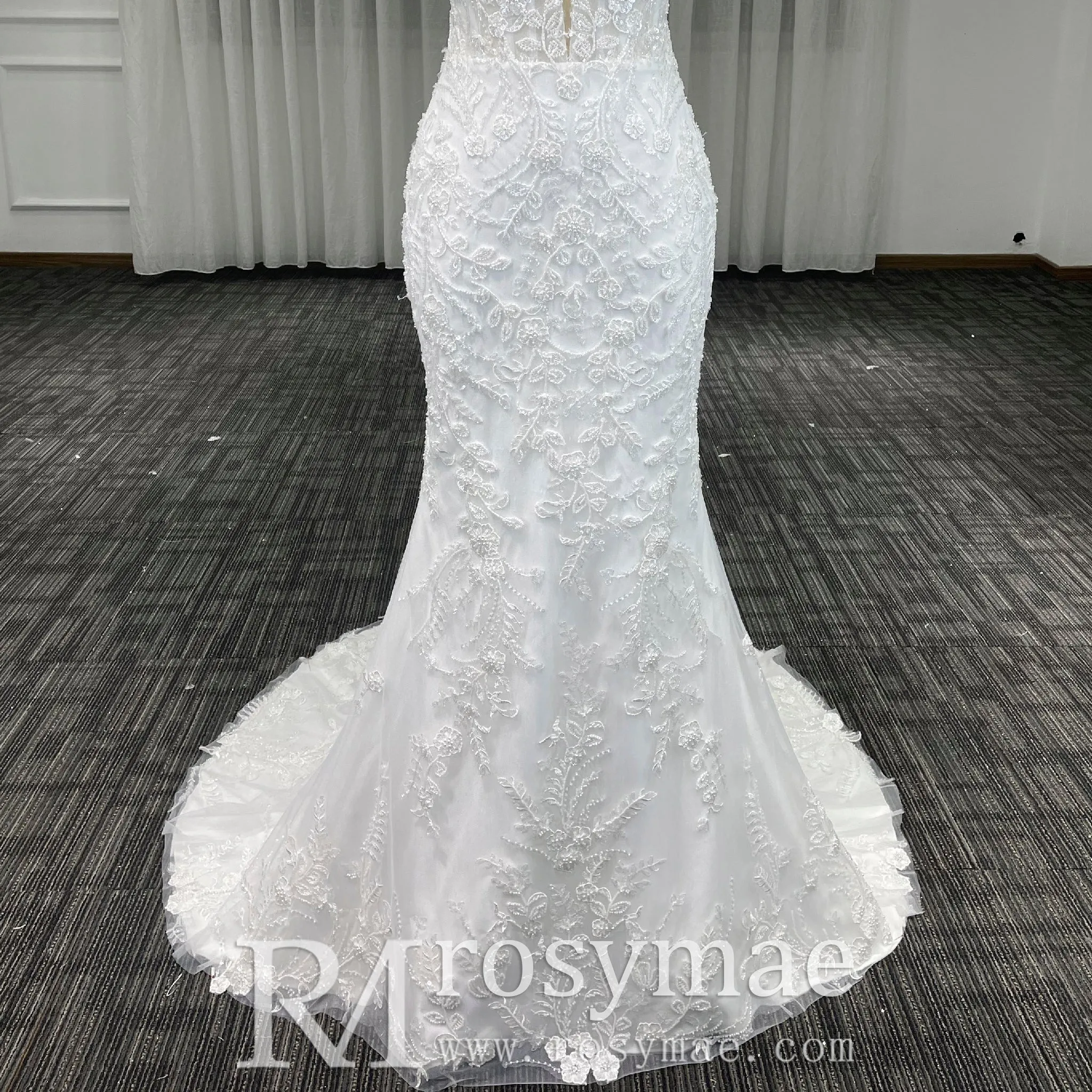 Spaghetti Straps Lace Mermaid Wedding Dresses Long Train