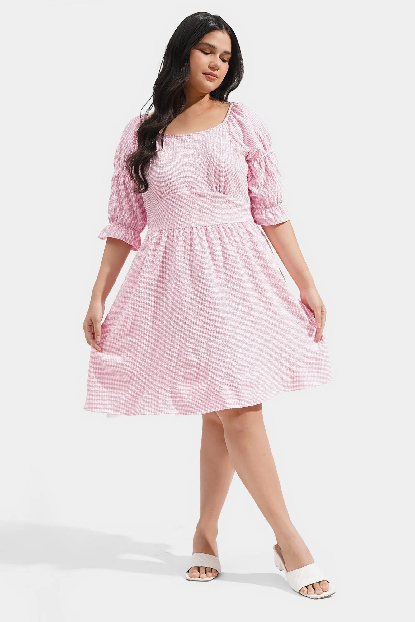 Square Neck Fit And Flare Dress