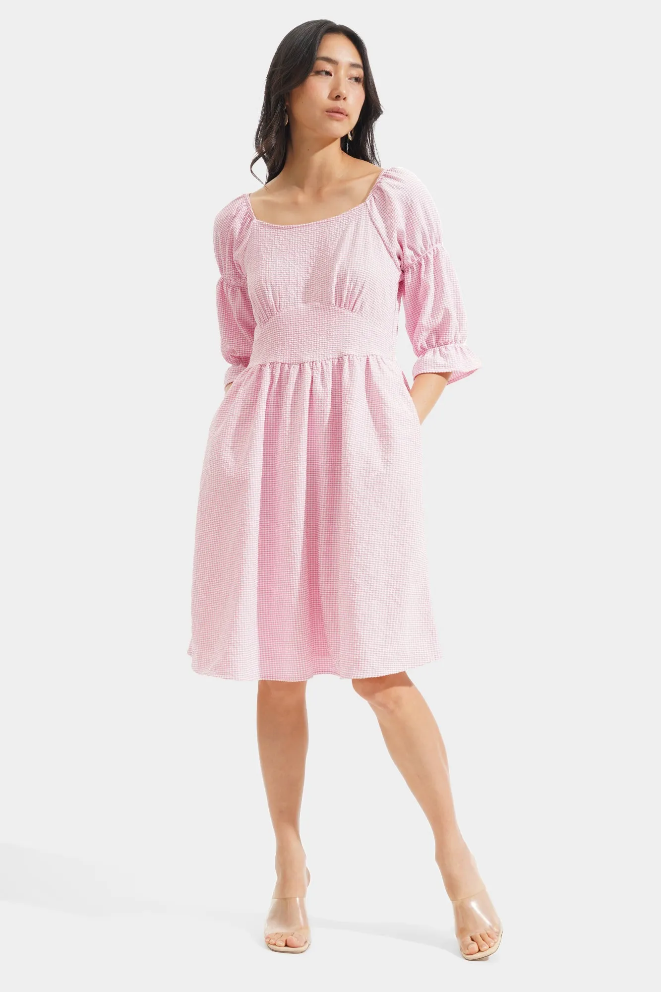 Square Neck Fit And Flare Dress