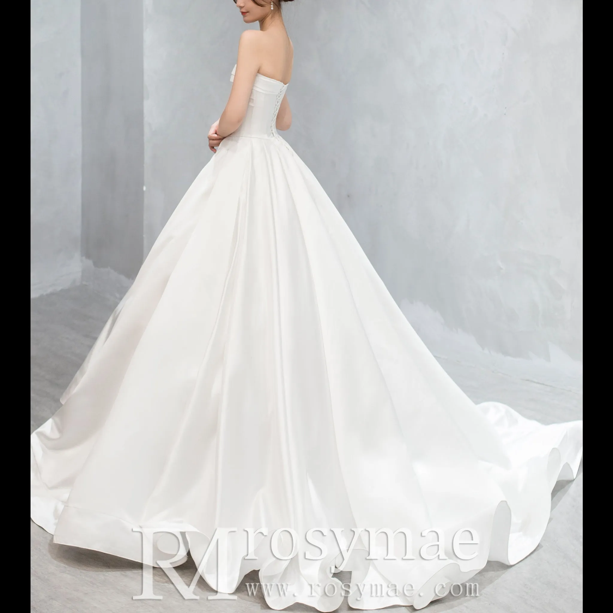 Strapless A-line Satin Bridal Wedding Dress with Pocket