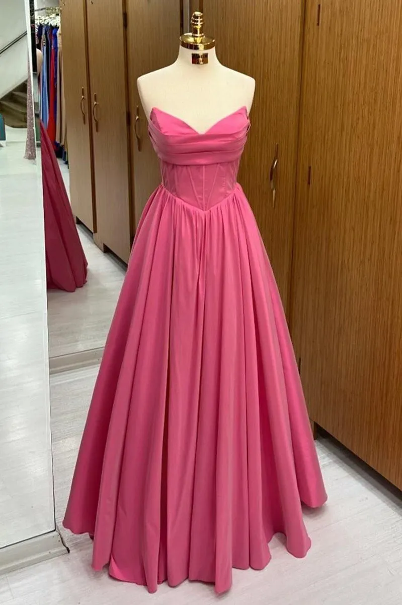 Strapless Lace-Up A-line Long Formal Dresses