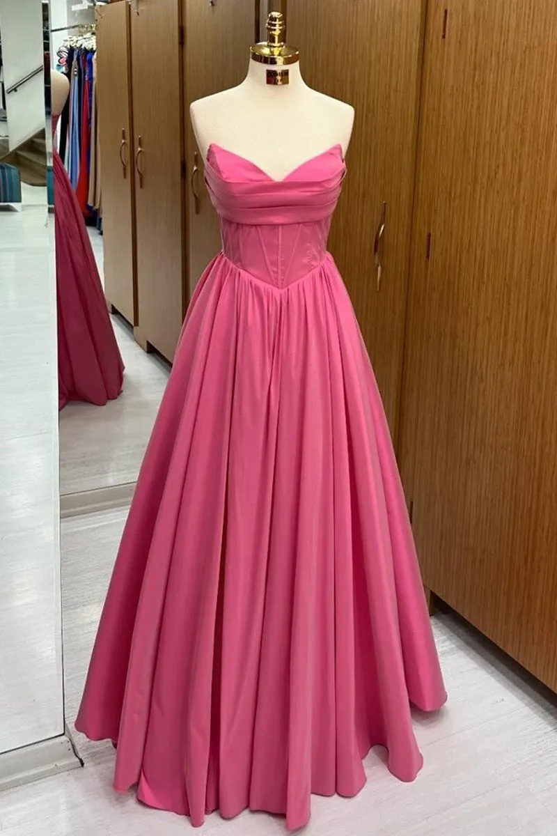 Strapless Lace-Up A-line Long Formal Dresses
