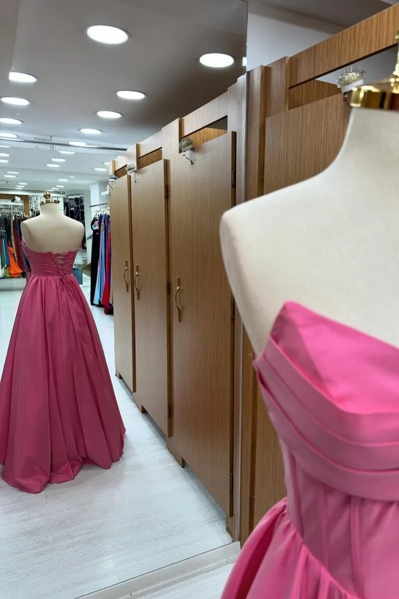 Strapless Lace-Up A-line Long Formal Dresses