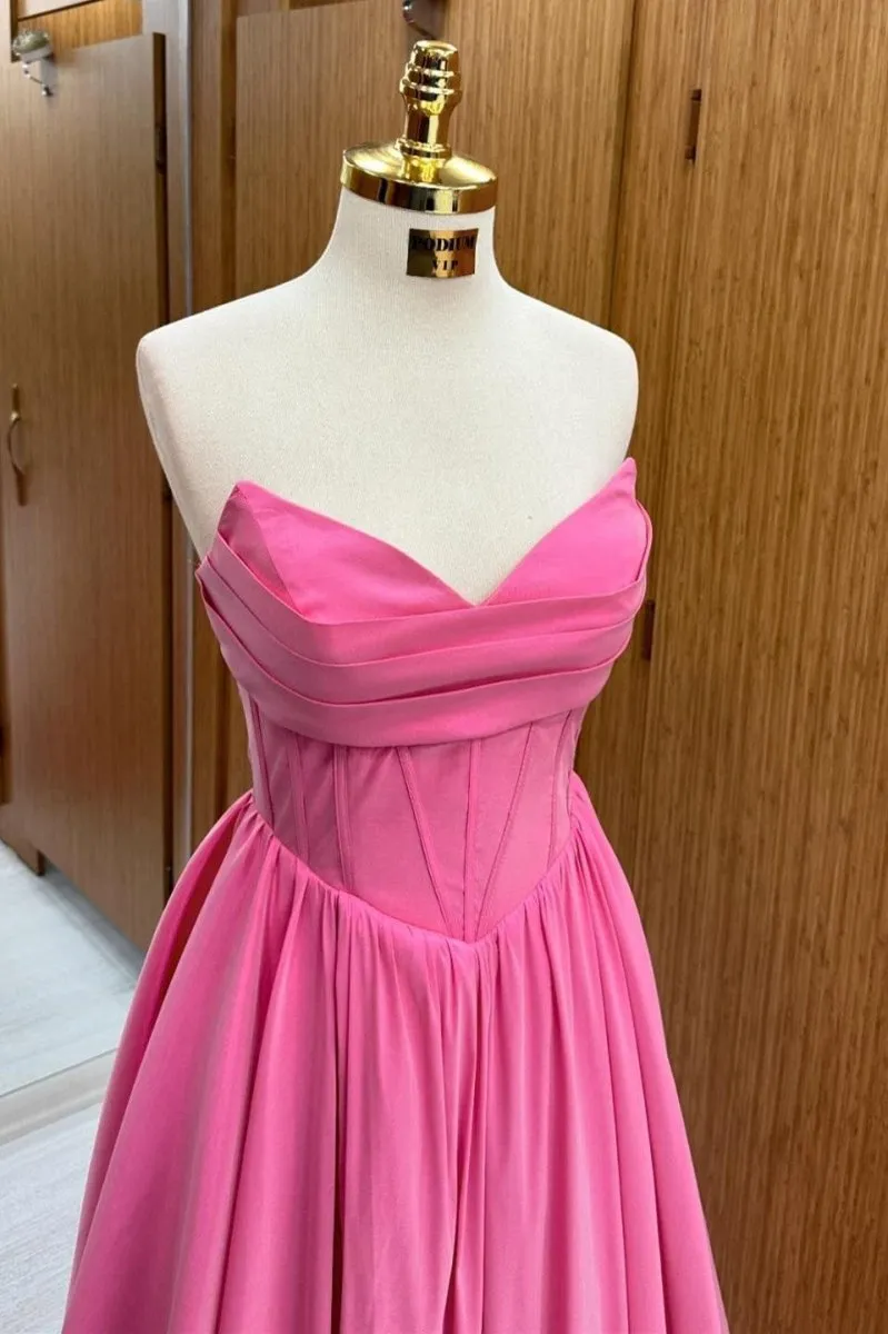 Strapless Lace-Up A-line Long Formal Dresses