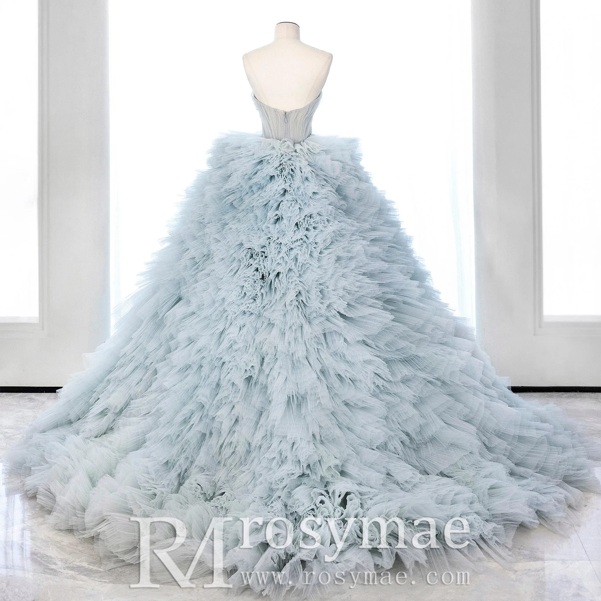 Strapless Light Blue Puffy Skirt Quinceanera Dresses