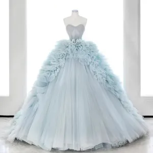 Strapless Light Blue Puffy Skirt Quinceanera Dresses