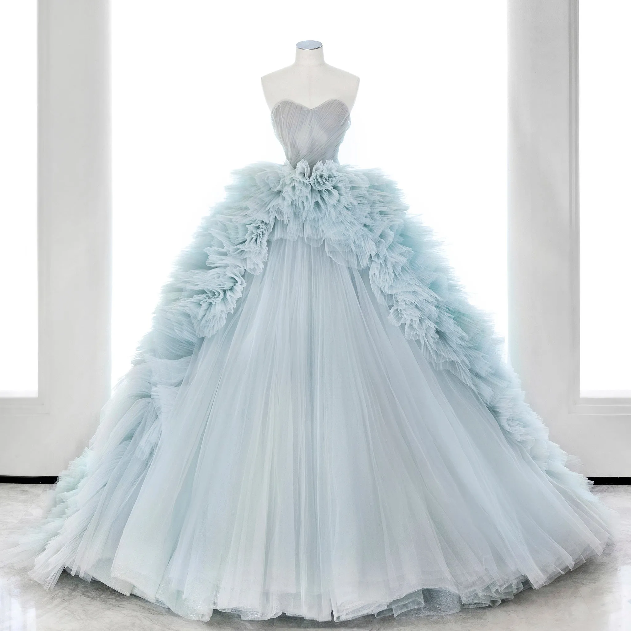 Strapless Light Blue Puffy Skirt Quinceanera Dresses