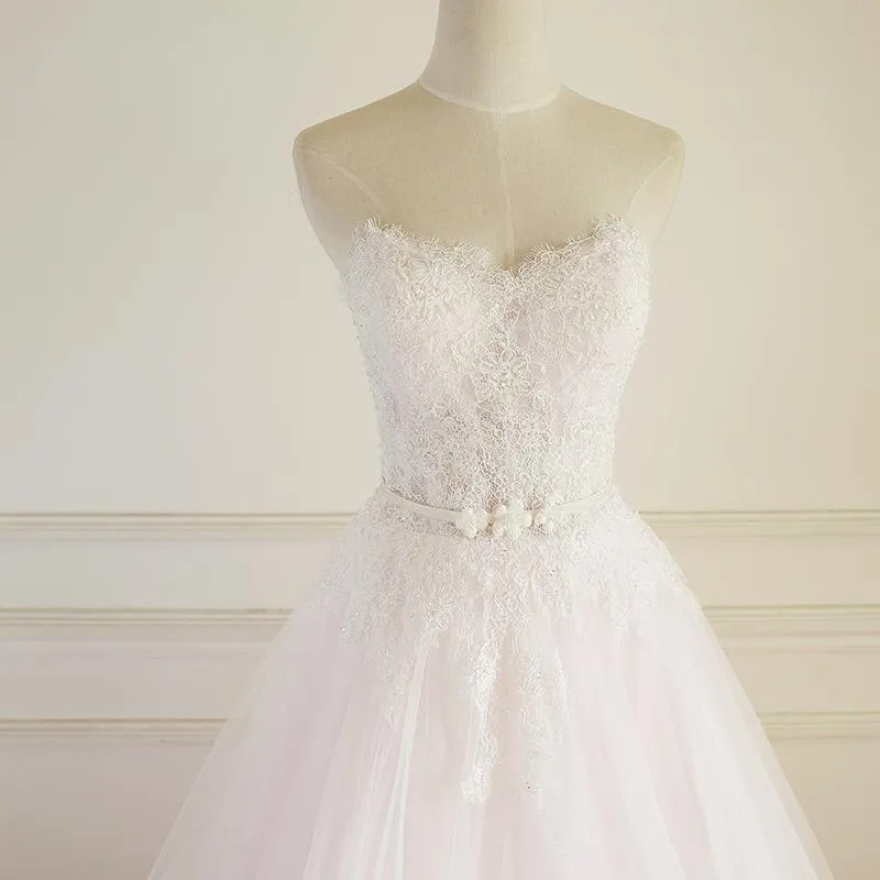 Strapless Pale Pink Long Custom Cheap Custom Wedding Dresses, WDY0177