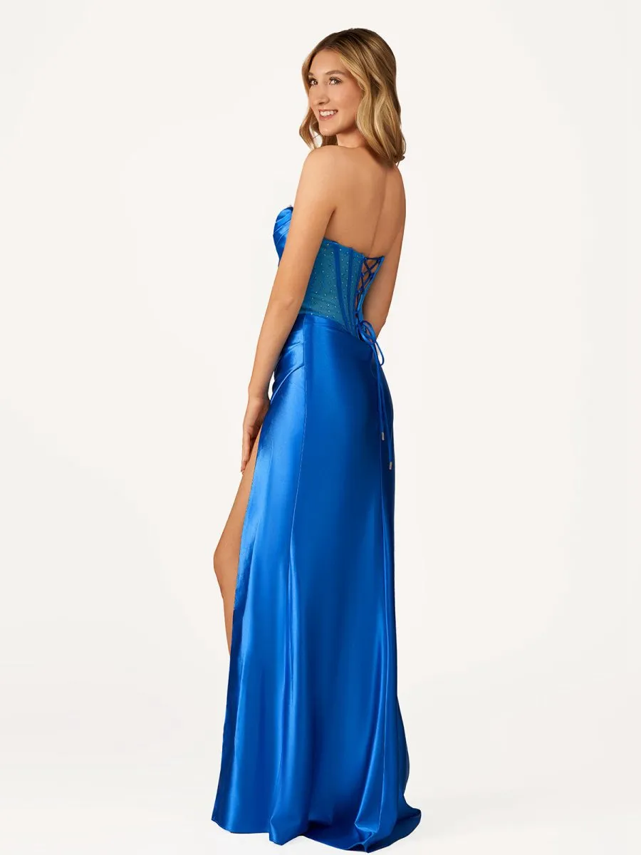 Strapless Satin Mermaid Prom Dresses with Beading