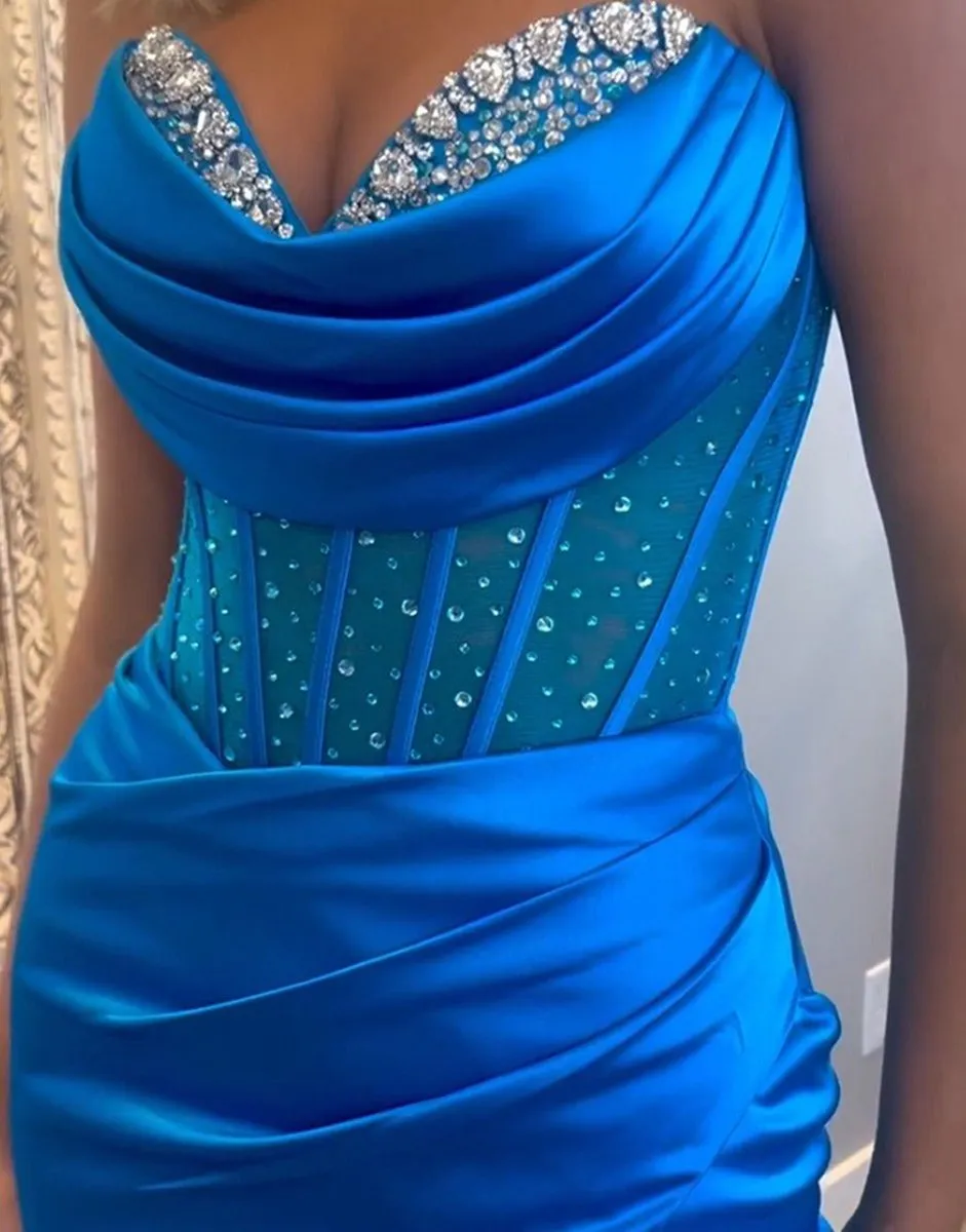 Strapless Satin Mermaid Prom Dresses with Beading