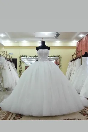 Strapless Sequin Crystals Ball Gown Bridal Dress Tulle Skirt
