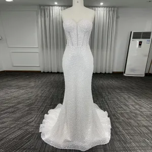 Strapless Sweetheart Beads Peals Mermaid Wedding Dresses
