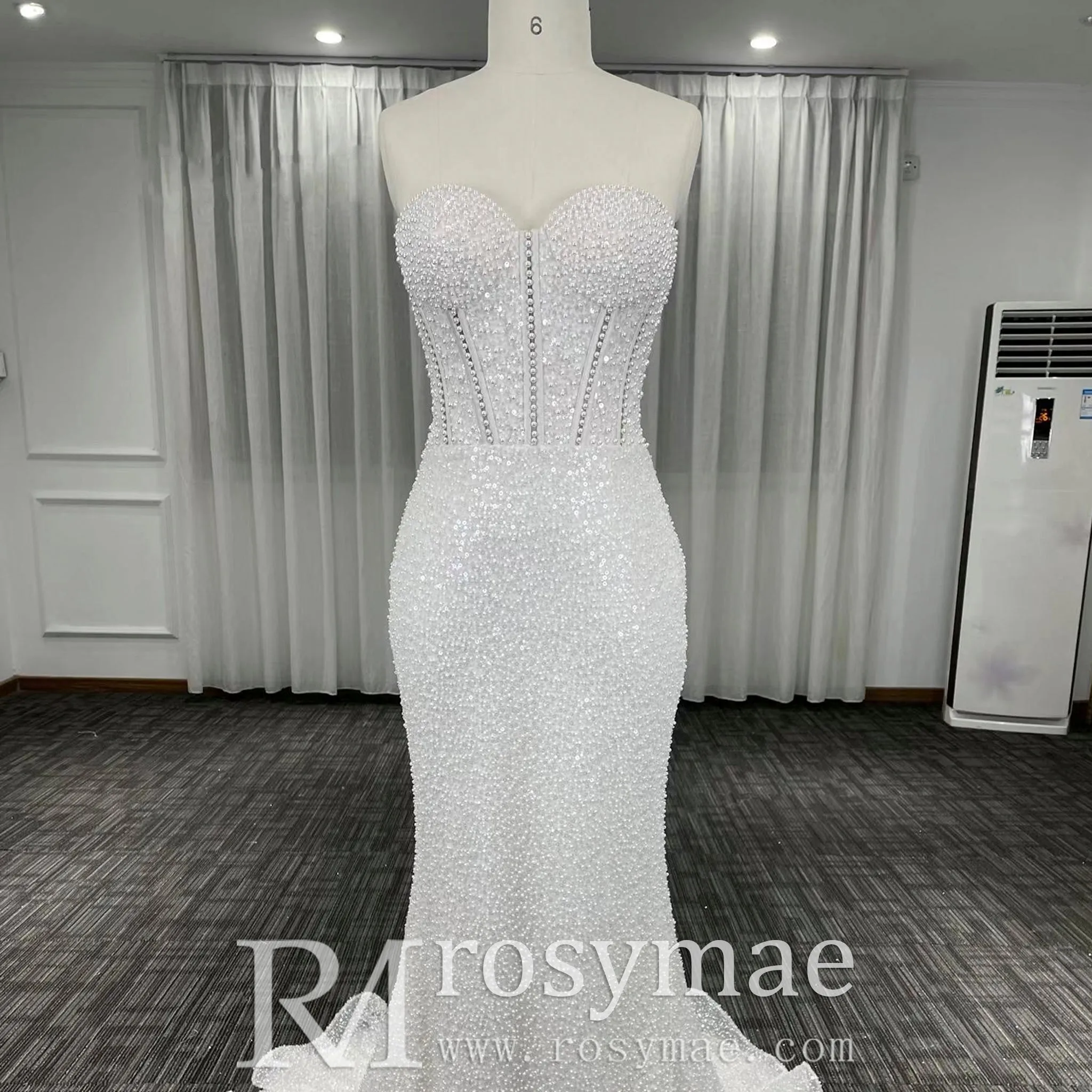 Strapless Sweetheart Beads Peals Mermaid Wedding Dresses