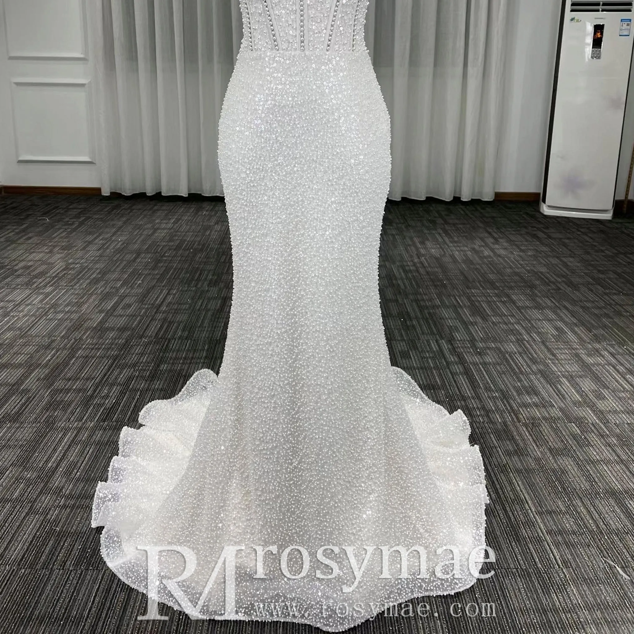 Strapless Sweetheart Beads Peals Mermaid Wedding Dresses