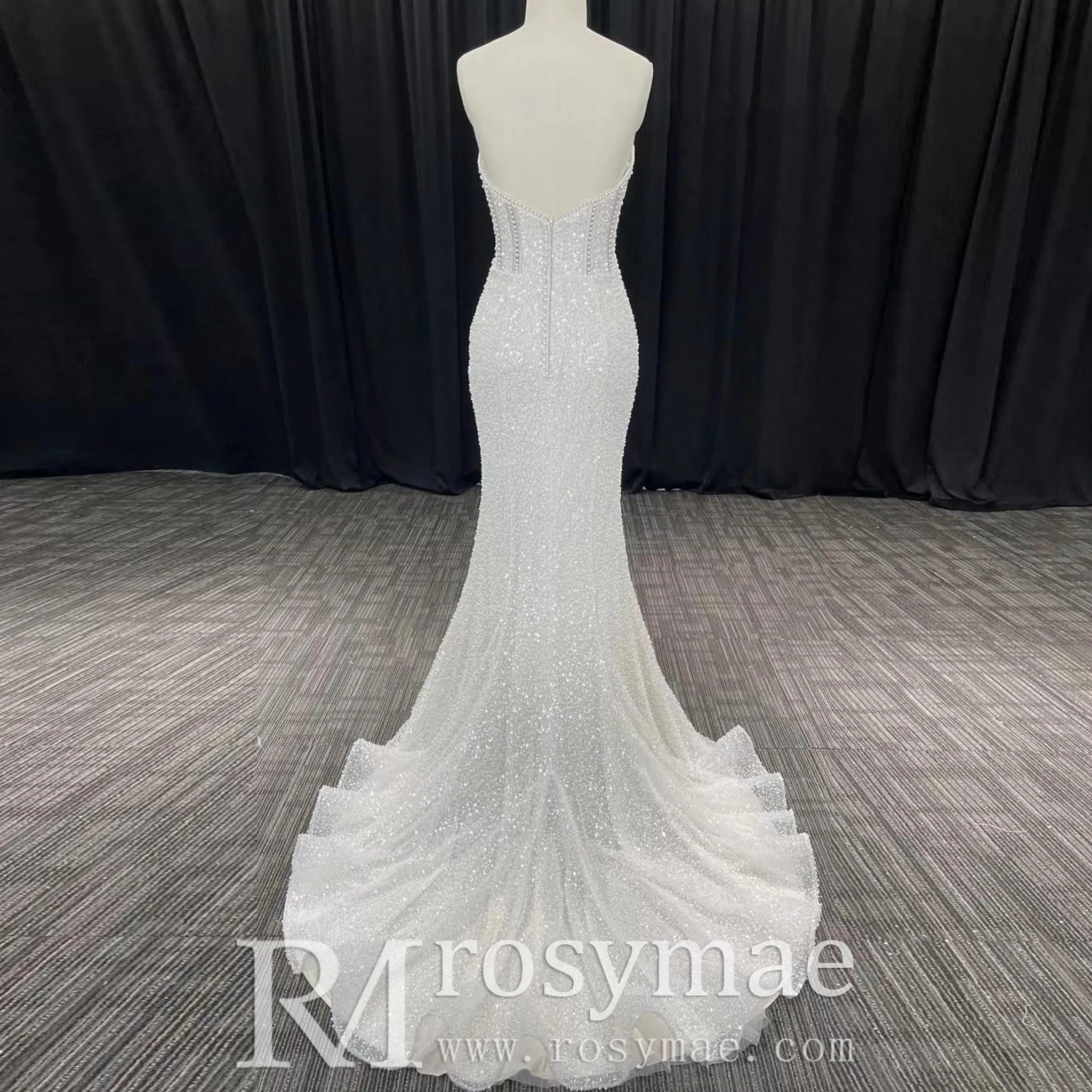 Strapless Sweetheart Beads Peals Mermaid Wedding Dresses