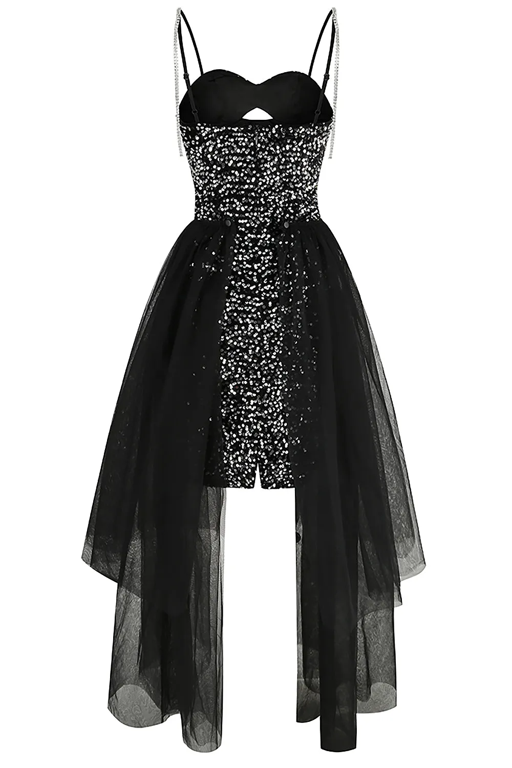 Strappy Sequin Mesh A-Line Dress