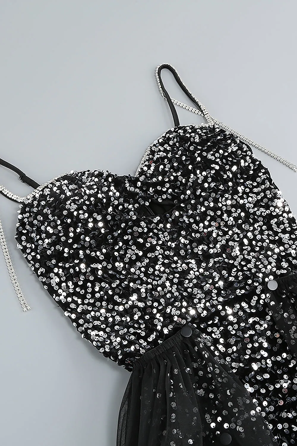 Strappy Sequin Mesh A-Line Dress