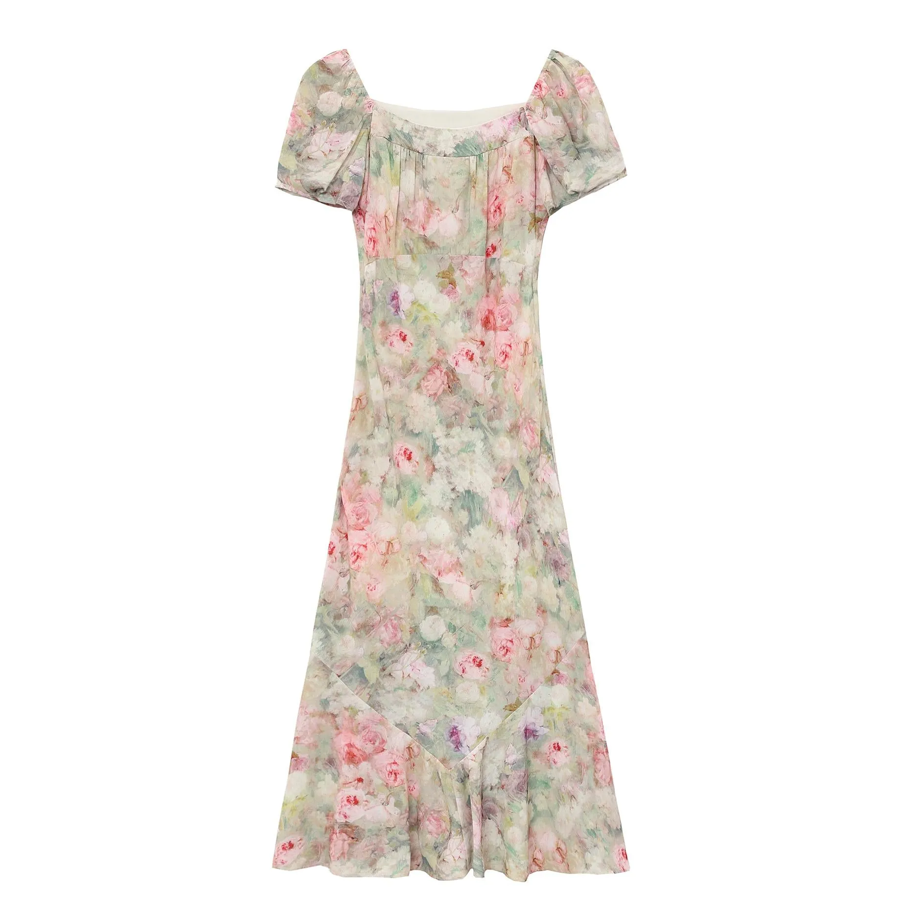 Stunning Women's Dress with Full Floral Print and Mermaid Hem