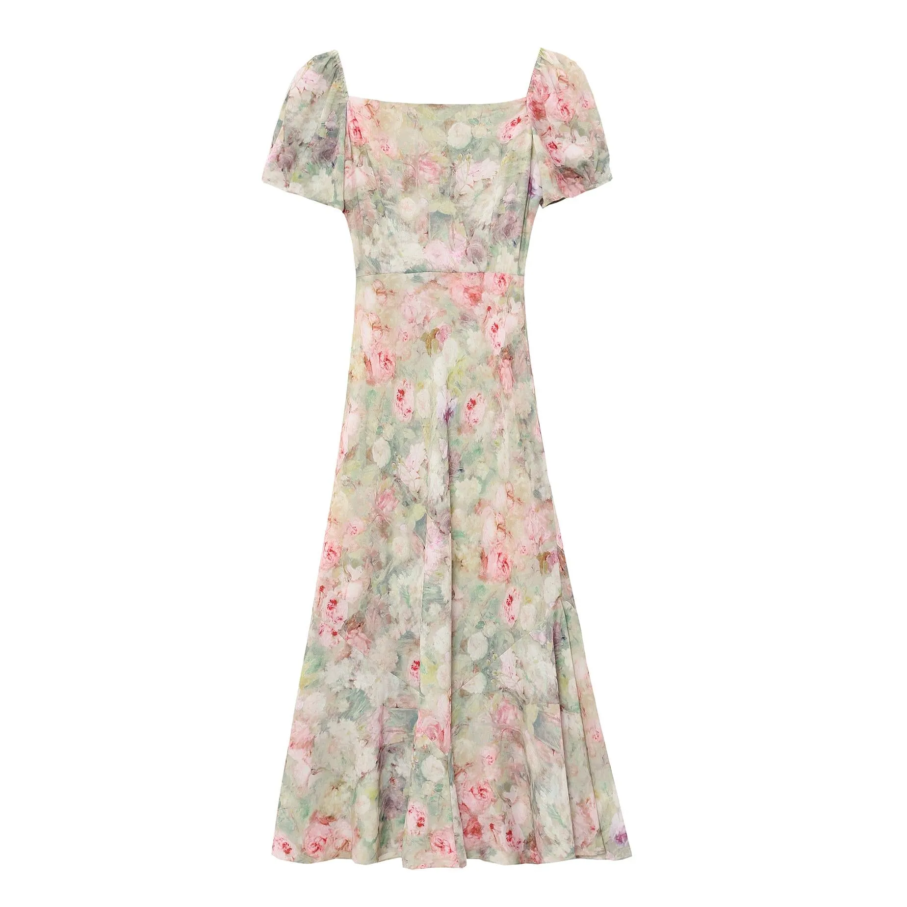 Stunning Women's Dress with Full Floral Print and Mermaid Hem