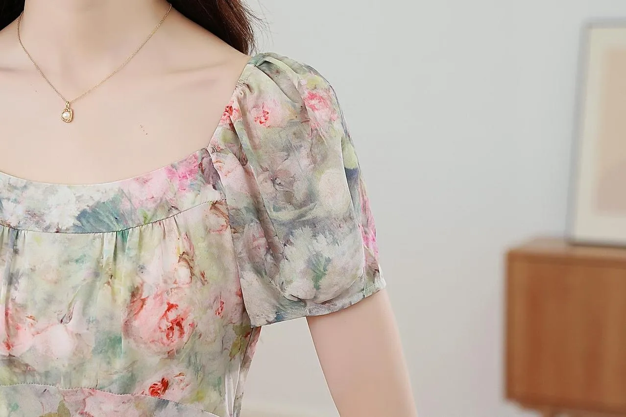 Stunning Women's Dress with Full Floral Print and Mermaid Hem