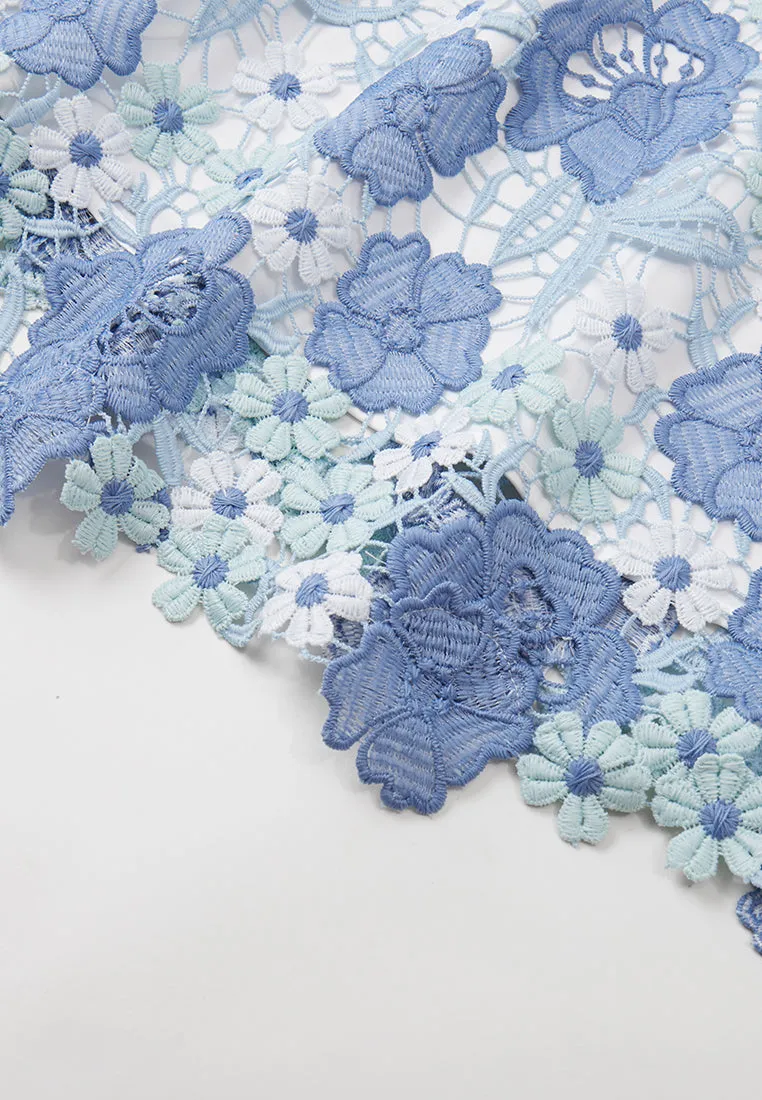 Summer Blue Lace Sleeveless Dress