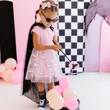 Sweet Wink: Ghost Sequin Halloween Short Sleeve Tutu Dress