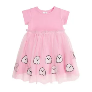 Sweet Wink: Ghost Sequin Halloween Short Sleeve Tutu Dress