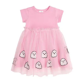 Sweet Wink: Ghost Sequin Halloween Short Sleeve Tutu Dress