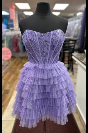Sweetheart A-line Tie Ruffle Short Dresses