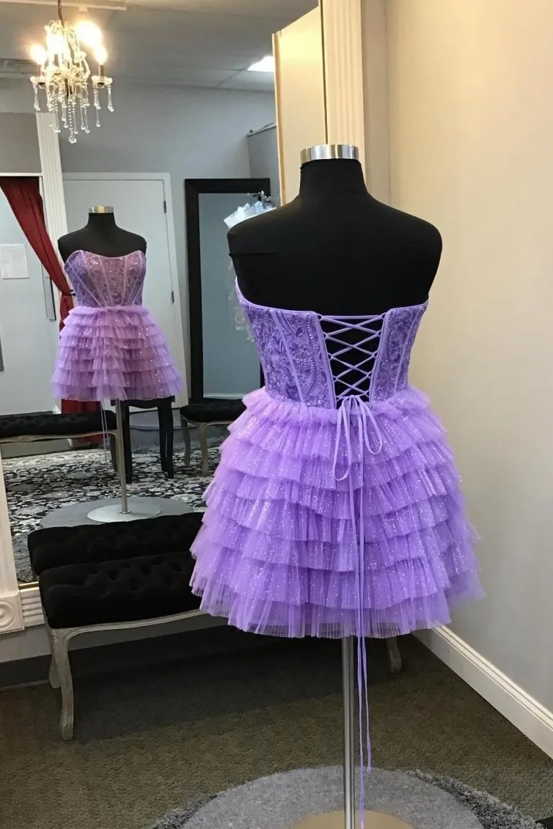Sweetheart A-line Tie Ruffle Short Dresses