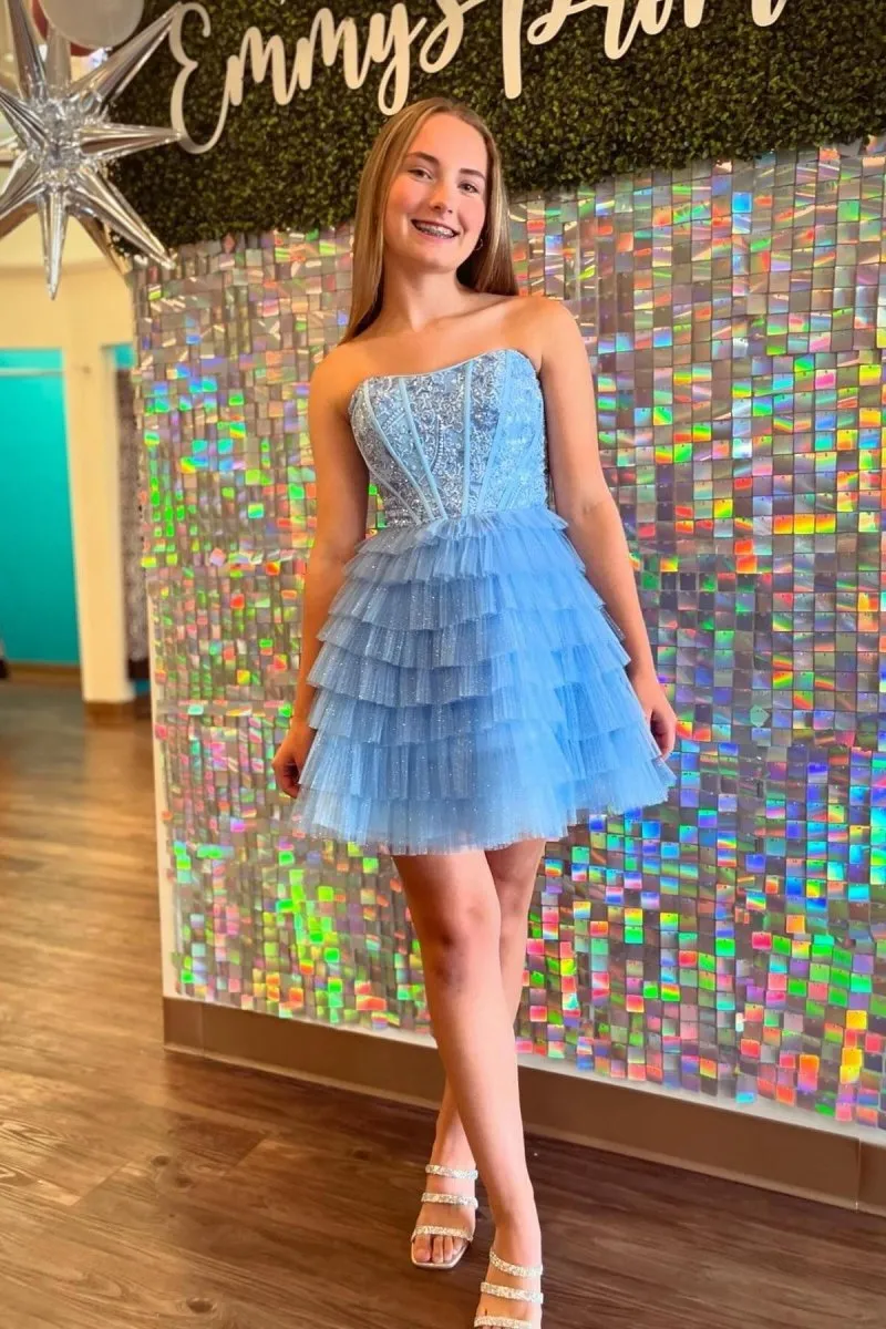 Sweetheart A-line Tie Ruffle Short Dresses