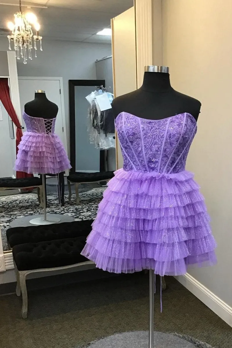 Sweetheart A-line Tie Ruffle Short Dresses