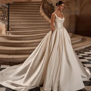 Sweetheart Off-Shoulder Ball Gown Wedding Dress – Pearl Detail, Court Train, Princess Silhouette