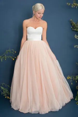 Sweetheart Satin Spring Bridal Gown with Blush Pink Tulle Skirt