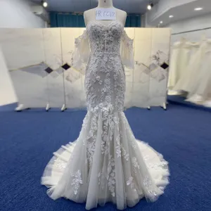 Sweetheart Tulle Lace Champagne Mermaid Wedding Dress