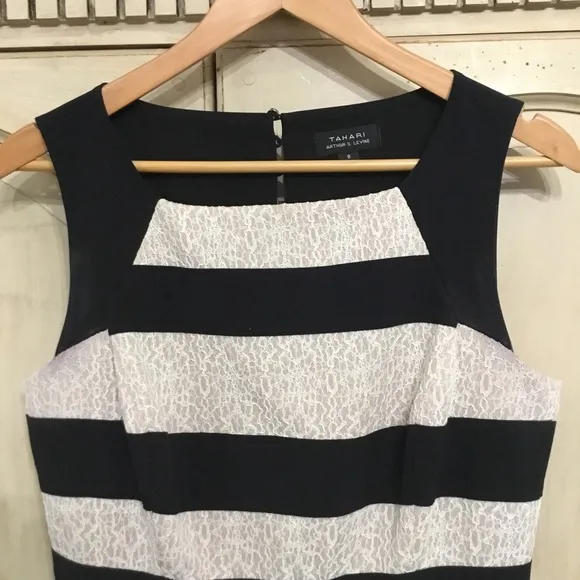 Tahari Arthur S. Levine Black And Cream Lace Cocktail Party Dress Size 8