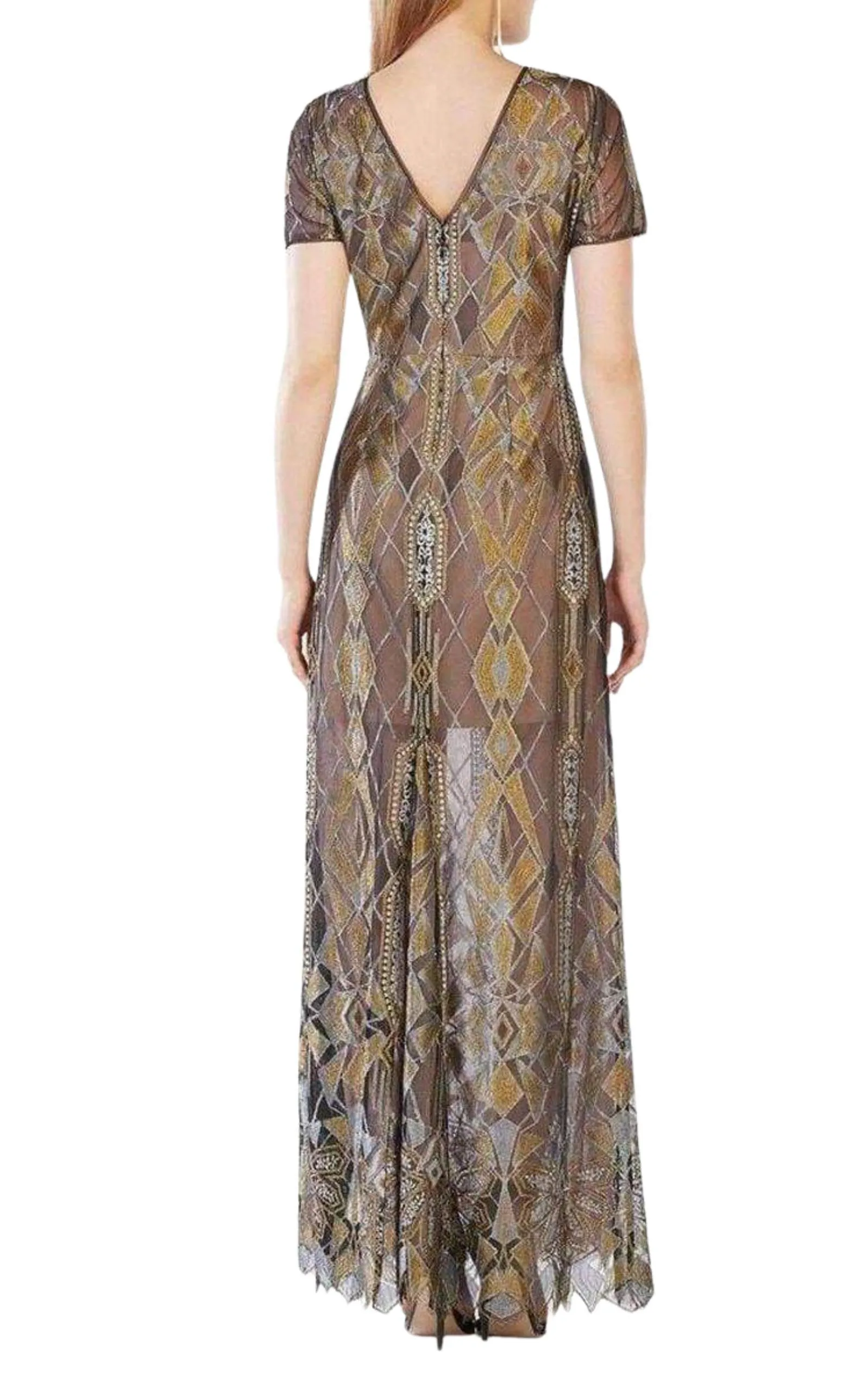 Taliah Metallic Geometric Lace Gown