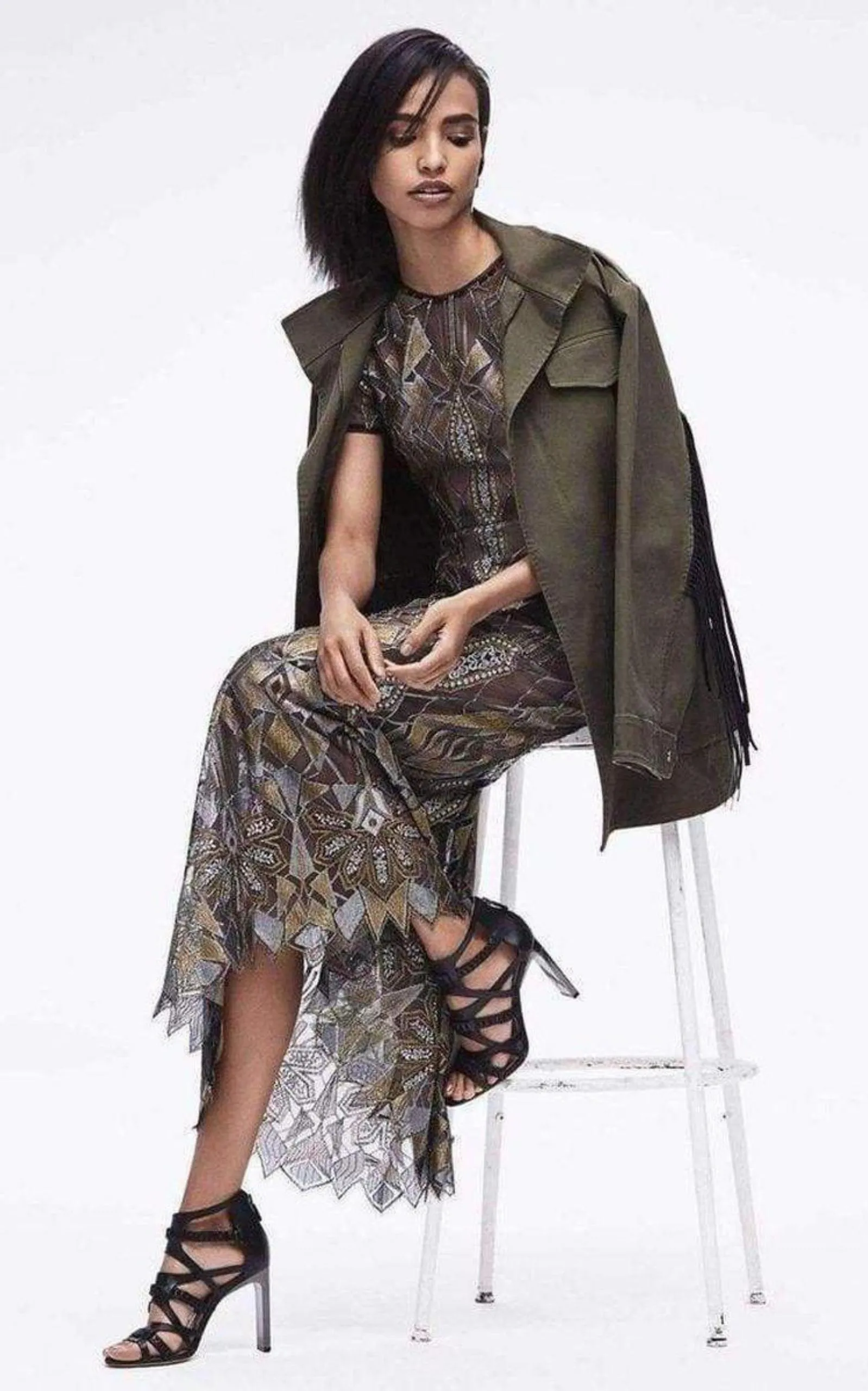 Taliah Metallic Geometric Lace Gown