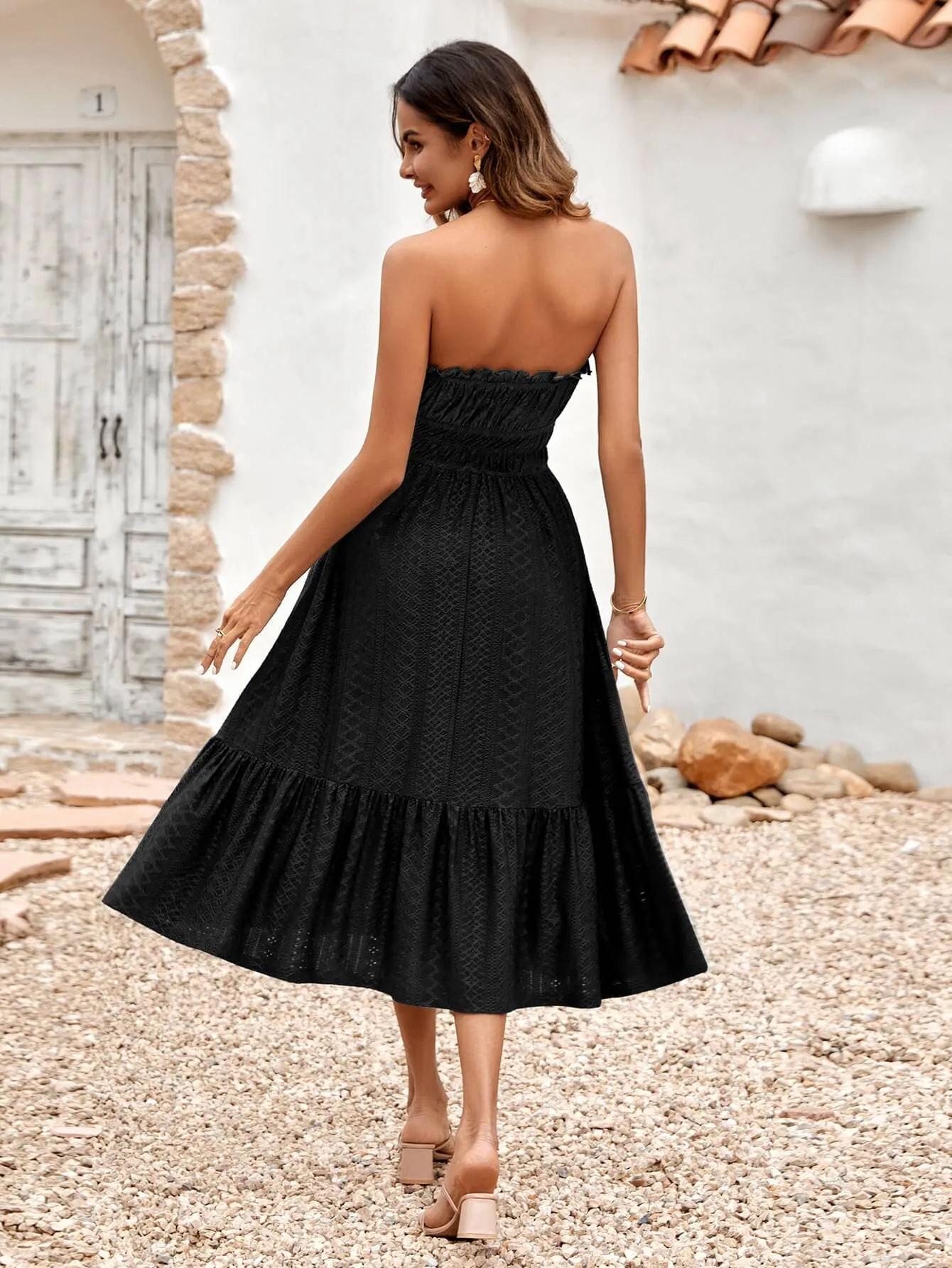 The New You Strapless Lace Midi Dress - Black